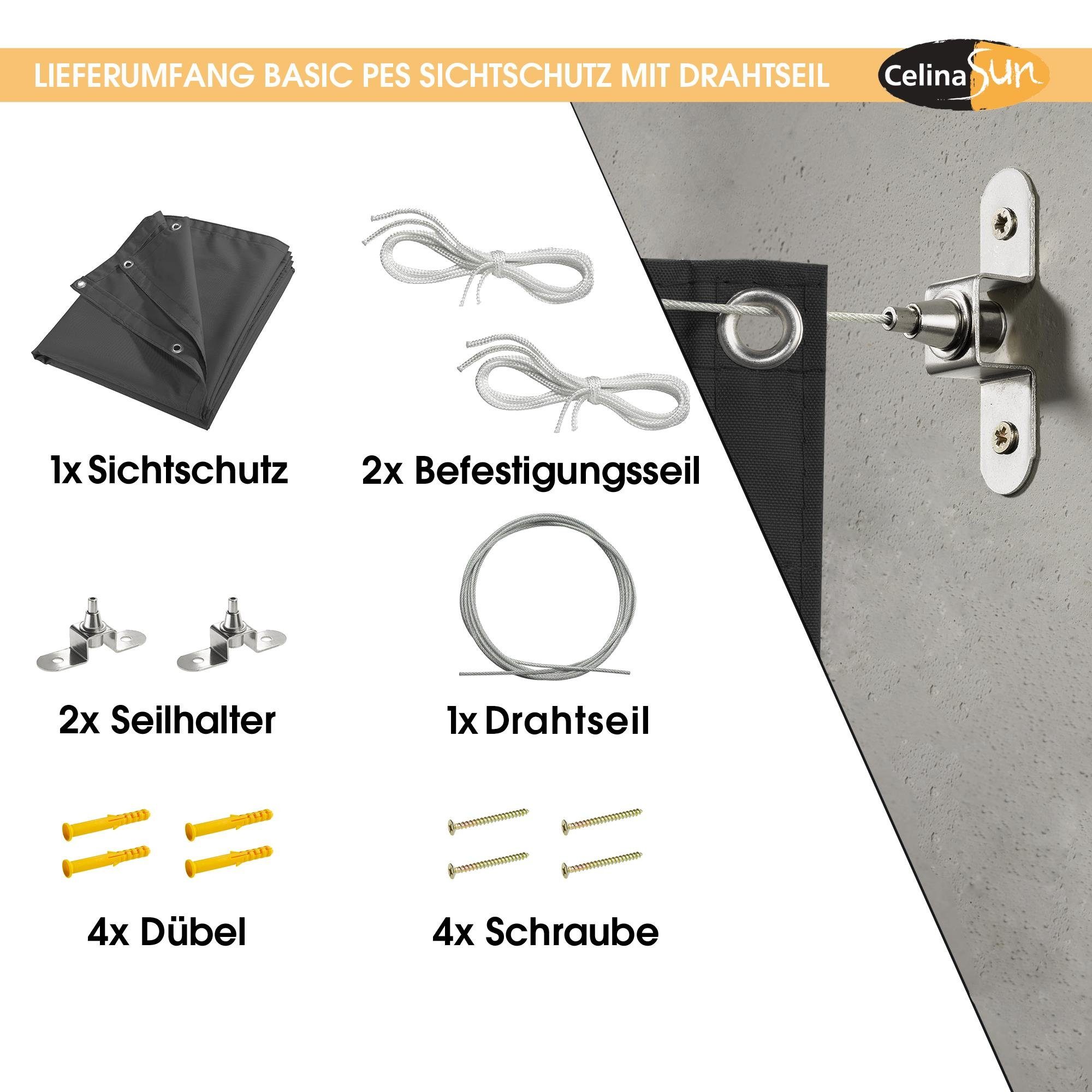 CelinaSun Balkonsichtschutz Seitenmarkise vertikal BASIC PES mit Drahtseil 2,30x1,40m sandbeige