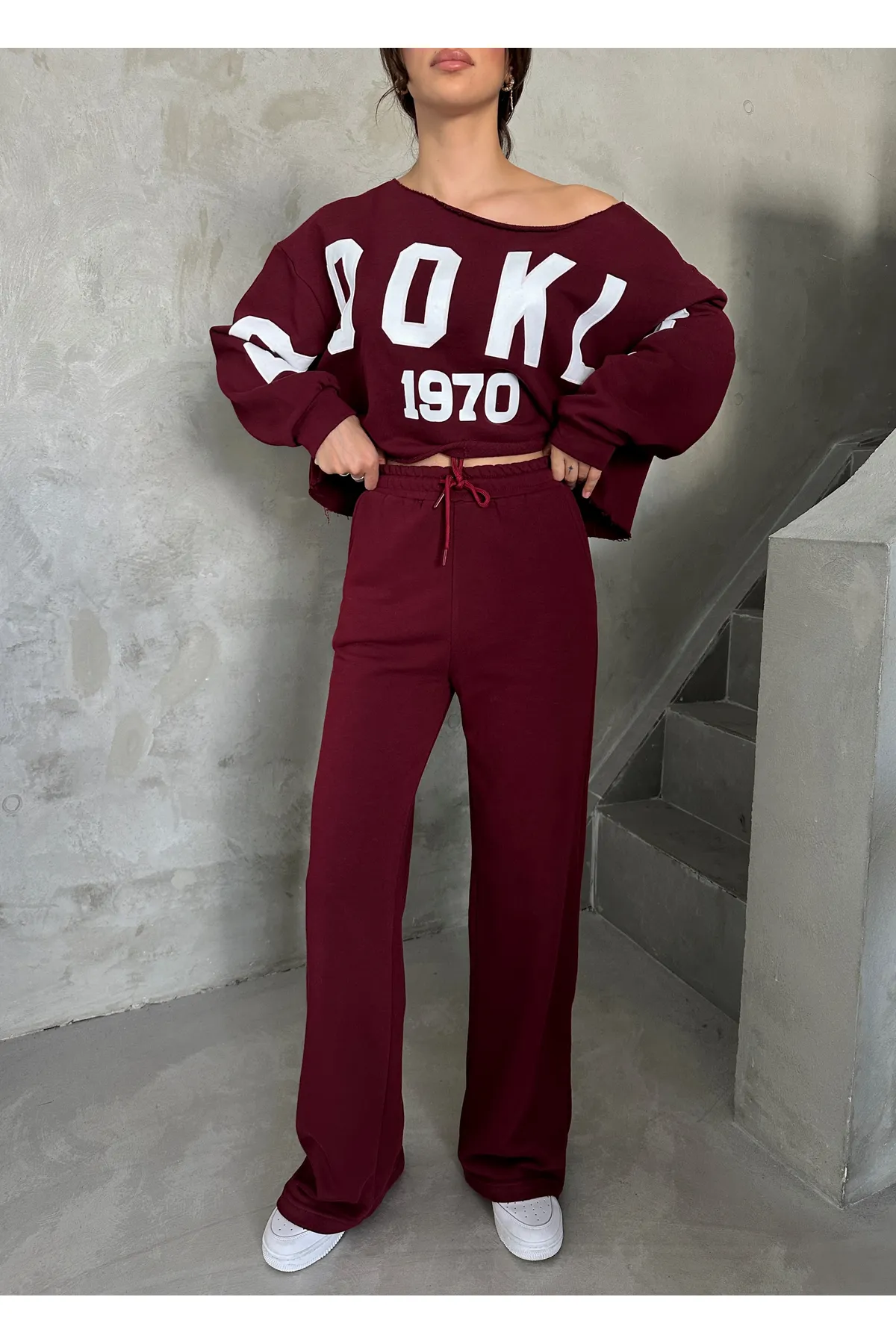 Laluvia  Bordeauxrotes Trainingsanzug-Set mit Aufdruck „Brooklyn 1970“
