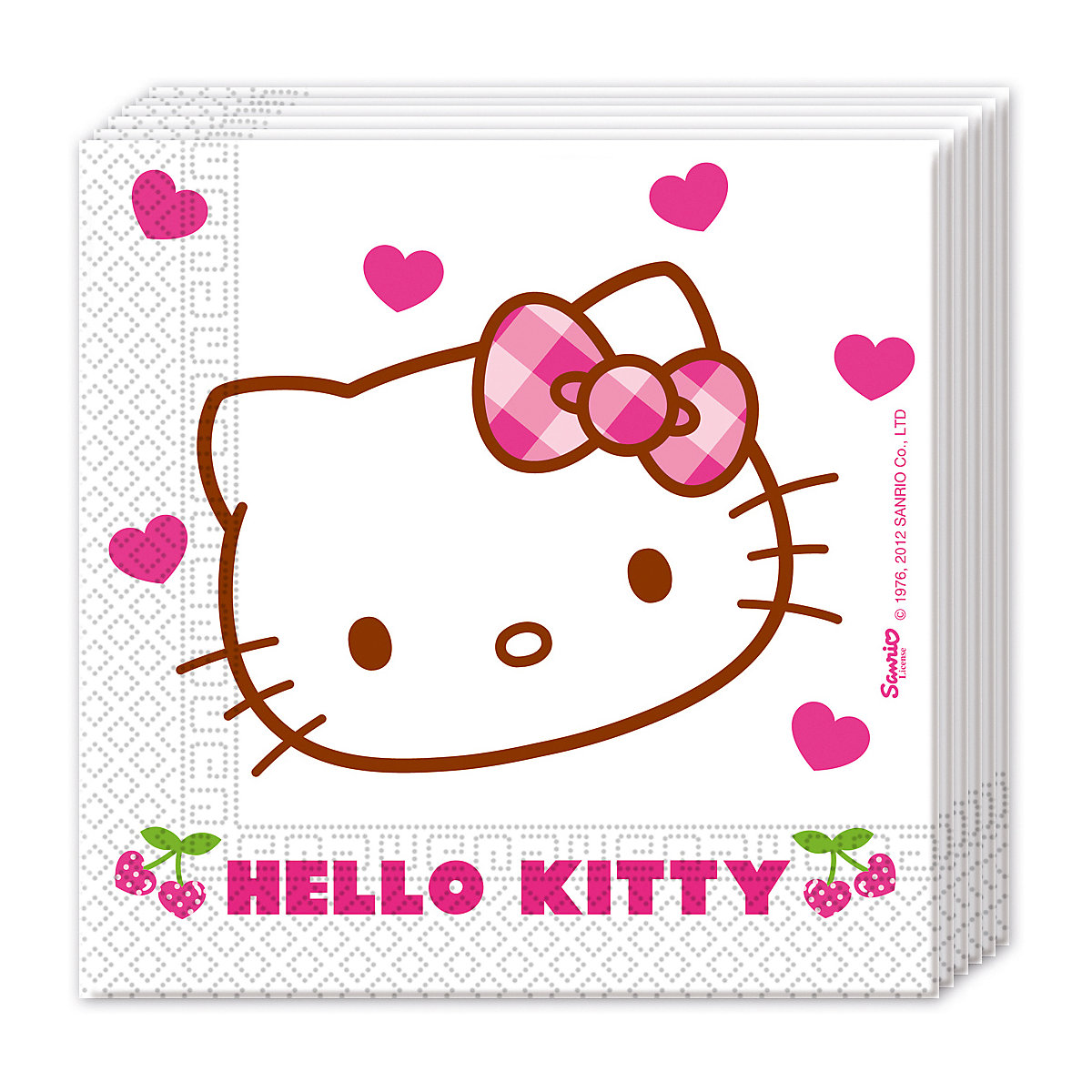 Servietten Hello Kitty Hearts, 33 x 33 cm, 2-lagig, 20 Stück