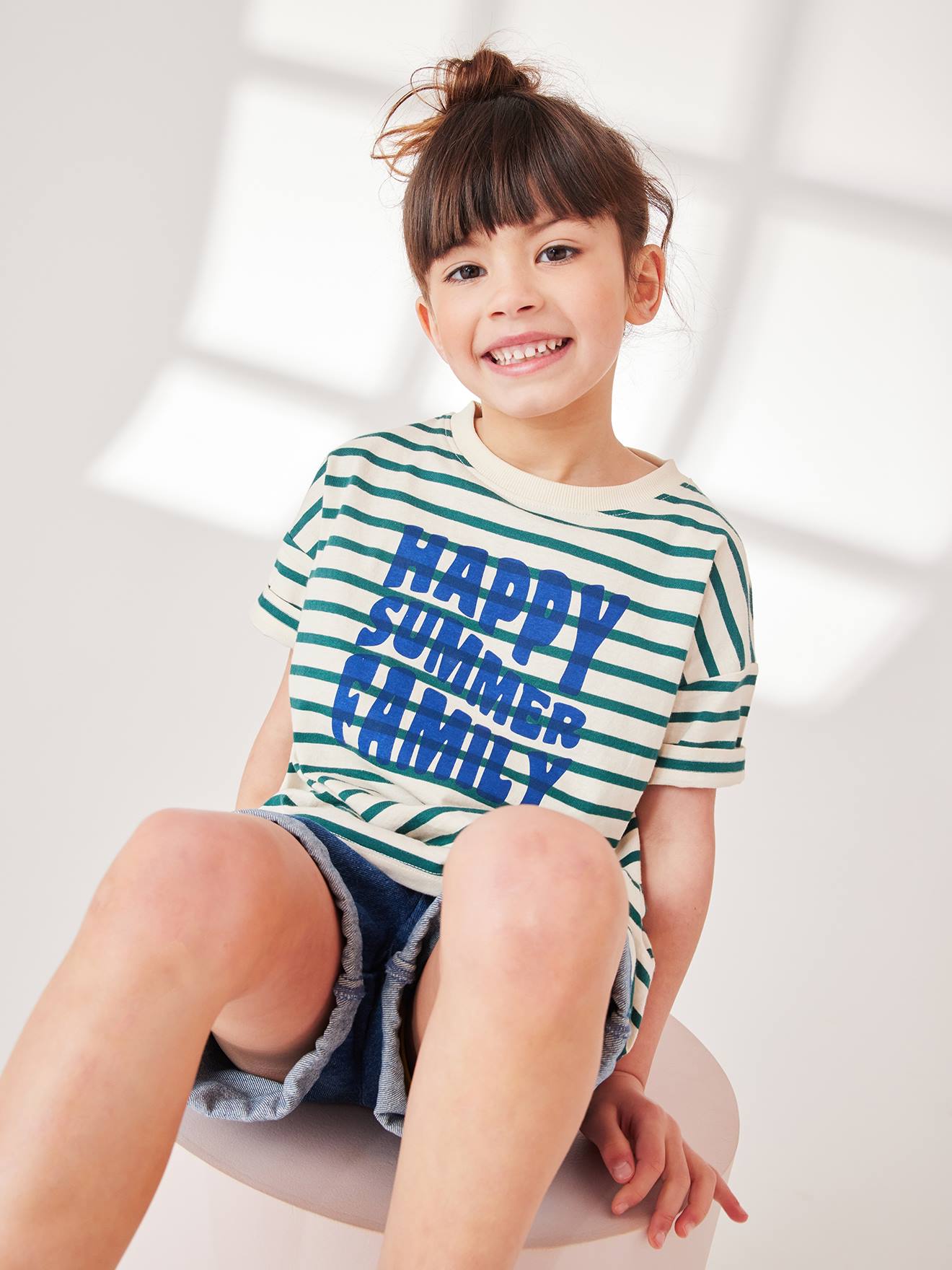T-shirt mixte enfant capsule famille marin rayé vert