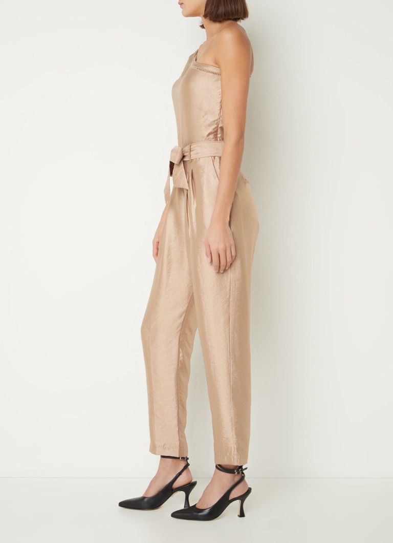 Aaiko Livea tapered fit cropped satin jumpsuit with tie belt