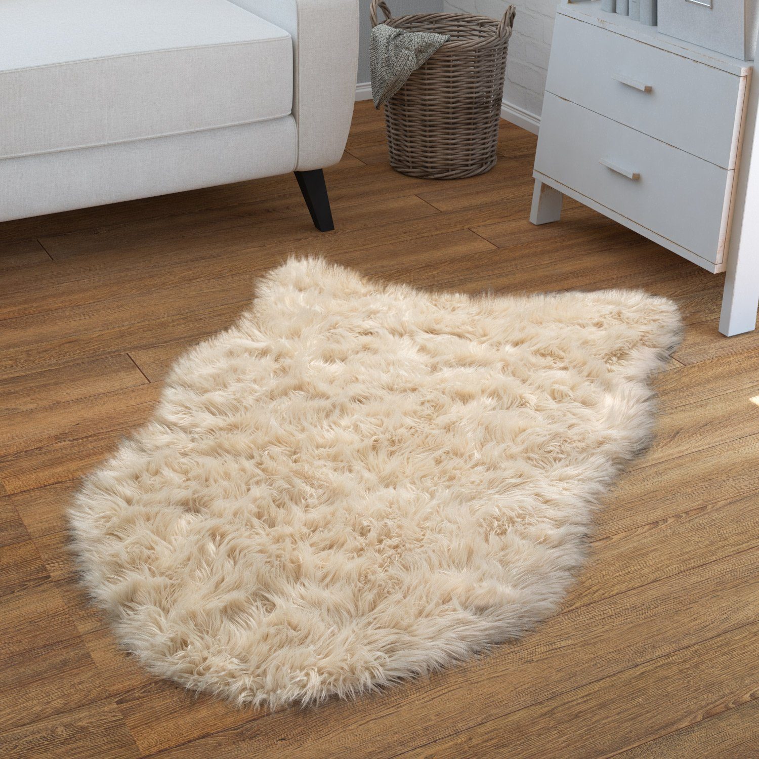 Fellteppich Wohnzimmer Hochflor Teppich Kunst-Fell Design, TT Home, rund, Höhe: 64 mm