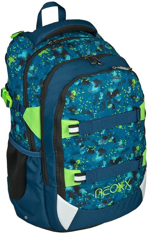 neoxx Schulrucksack Active, Petrol Extrem, aus recycelten PET-Flaschen