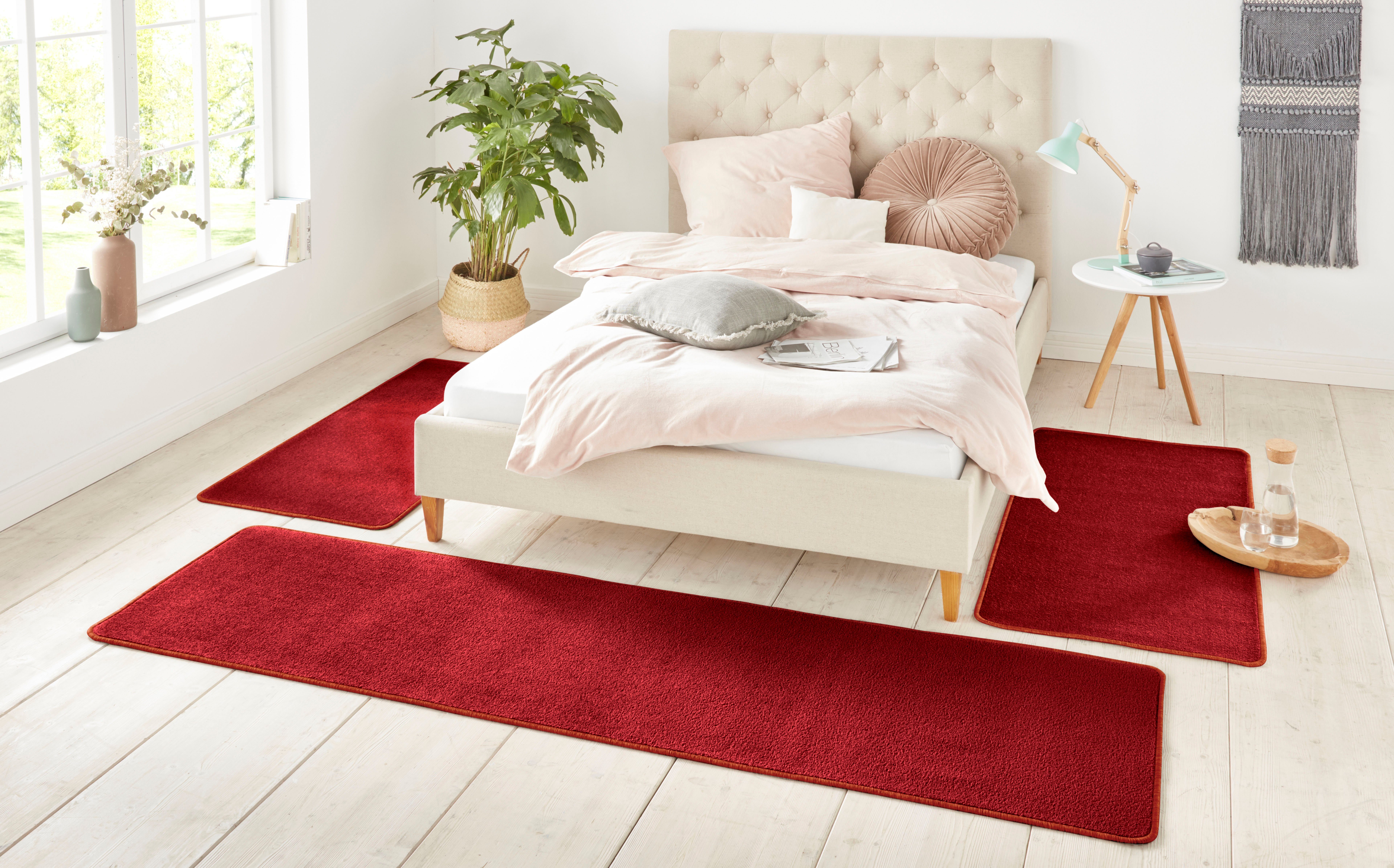 Bettumrandung Shashi HANSE Home, Höhe 8 mm, (3-tlg), Kurzflor, Unifarben, Teppich, Bettläufer, Bettvorleger, Teppichläufer
