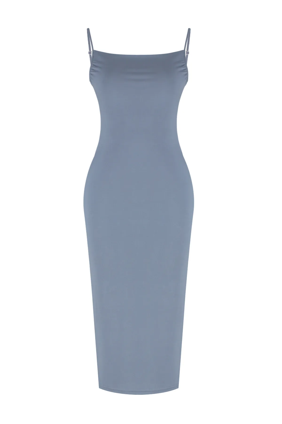 Trendyol Collection  Helles Anthrazit, figurbetontes Midi-Strickkleid mit Degaje-Kragen, flexiblem Strick TWOSS19AD0020