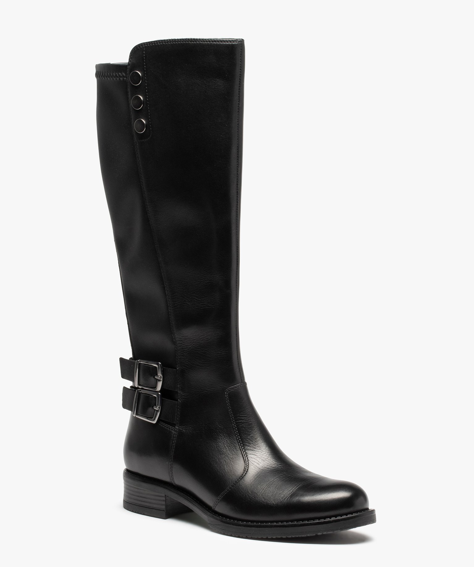 Bottes femme cavalières dessus cuir uni - Tanéo noir | GEMO