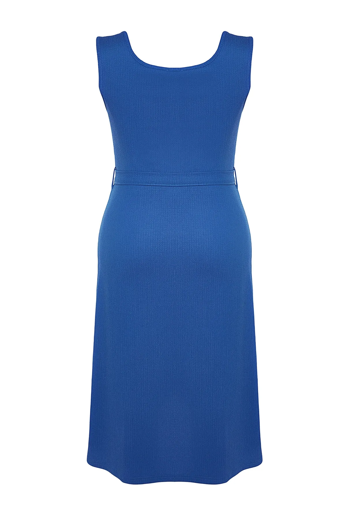 Trendyol Curve  Blaues zweireihiges Strickkleid mit Gürtel TBBSS22AH0144