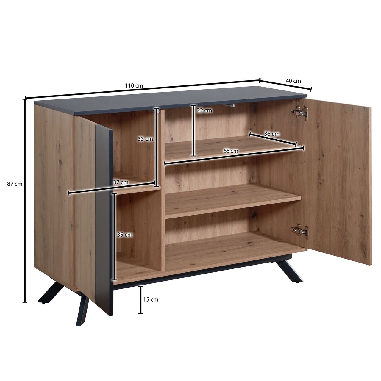 Skyport WOHNLING Sideboard 110x87x40 cm MDF Eiche Dekor Kommode Anrichte Standschrank