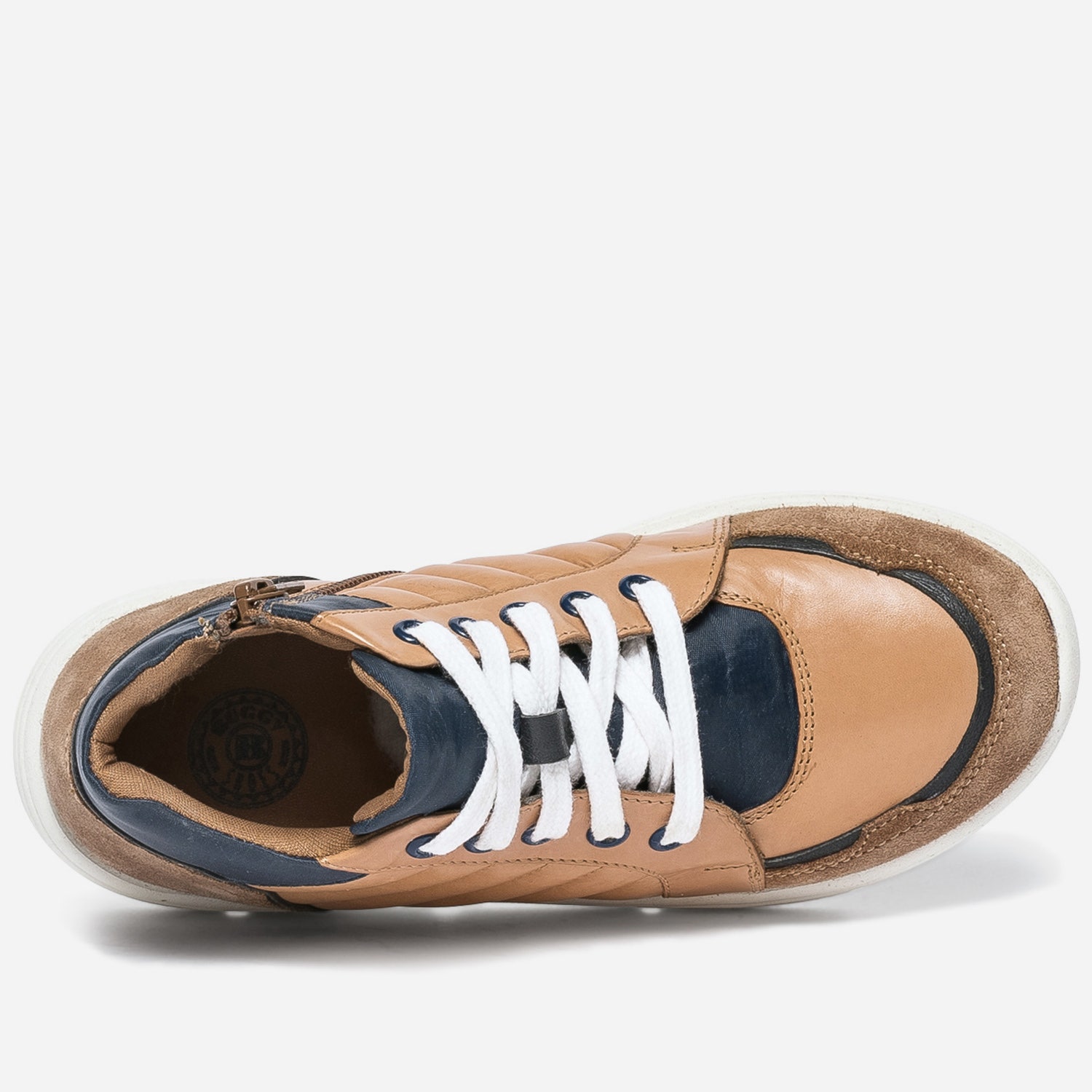 Boots BUGGY camel en cuir détails marine