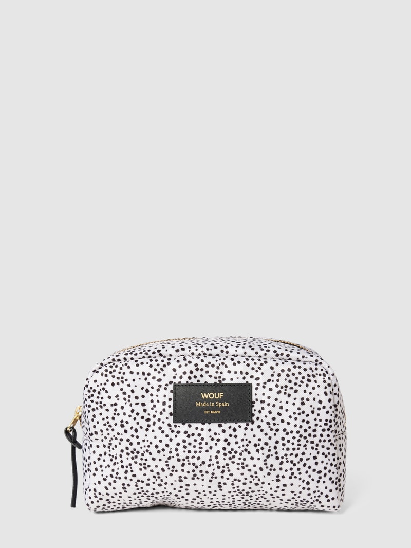 Kosmetiktasche mit Allover-Muster Modell 'Dottie' in sand