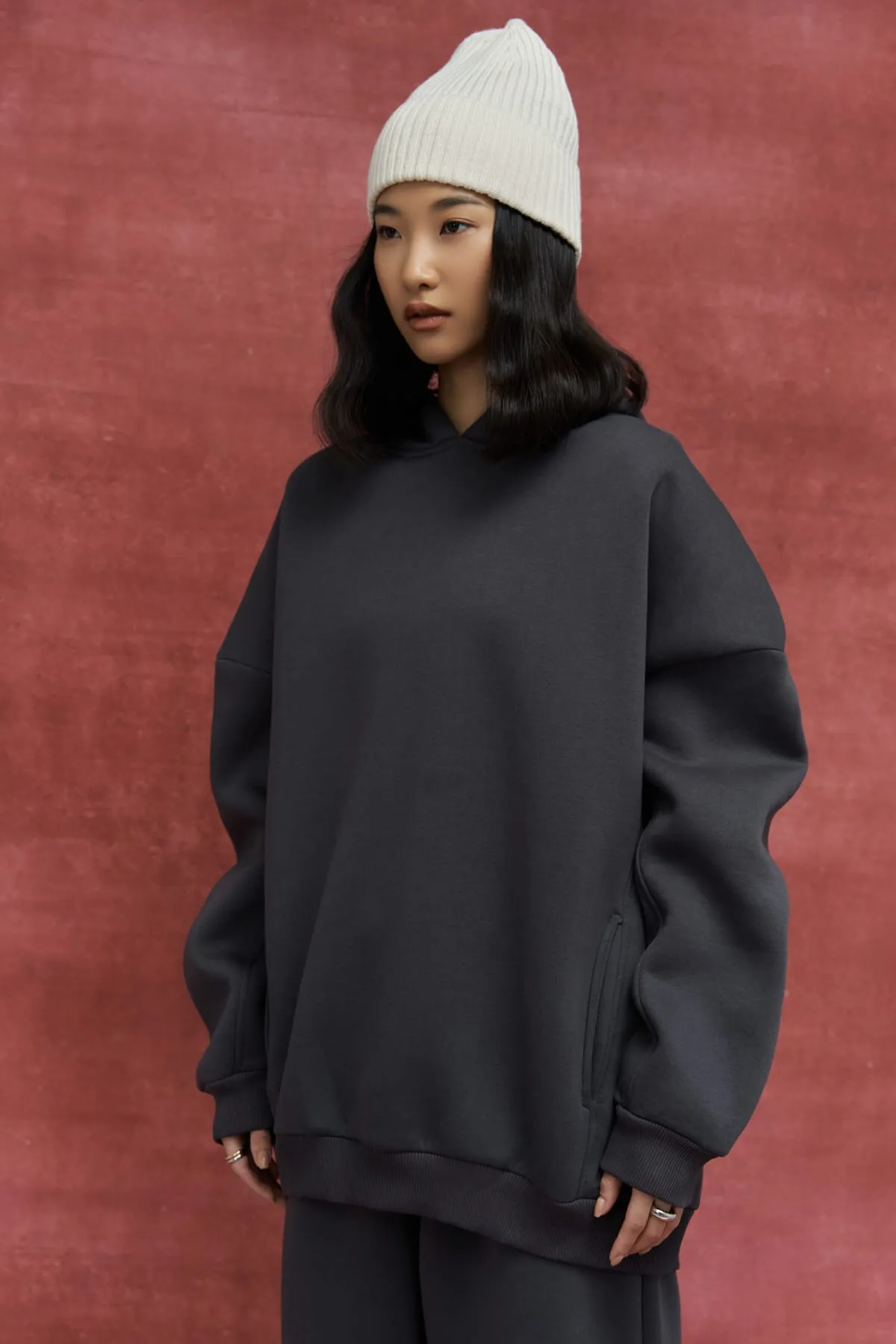 MAİ COLLECTİON  Morgan Anthrazitfarbenes Oversize-Trainingsanzug-Set