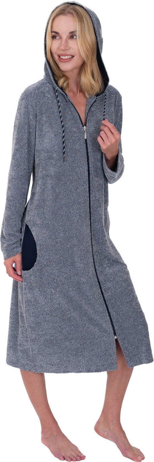 Wewo fashion Damenbademantel 6039, Langform, Leichtfrottier, Reißverschluss, leichte Badejacke