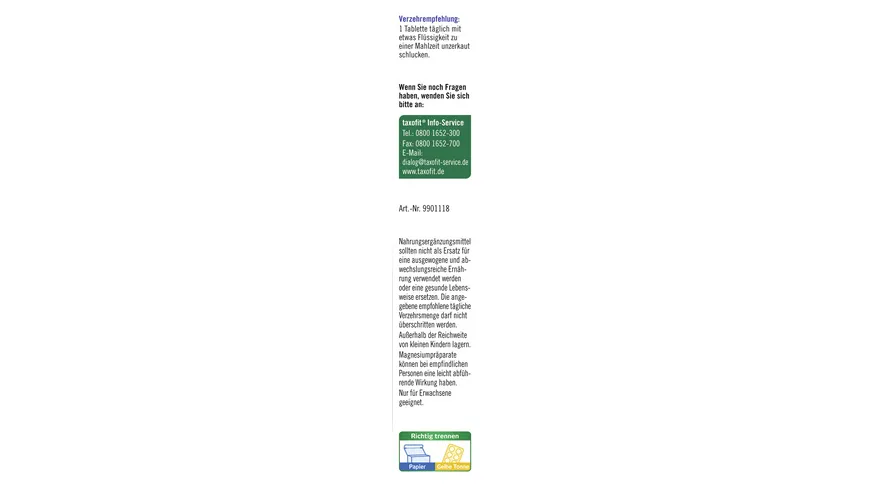 TAXOFIT Magnesium 400 + Kalium 30 Tabletten