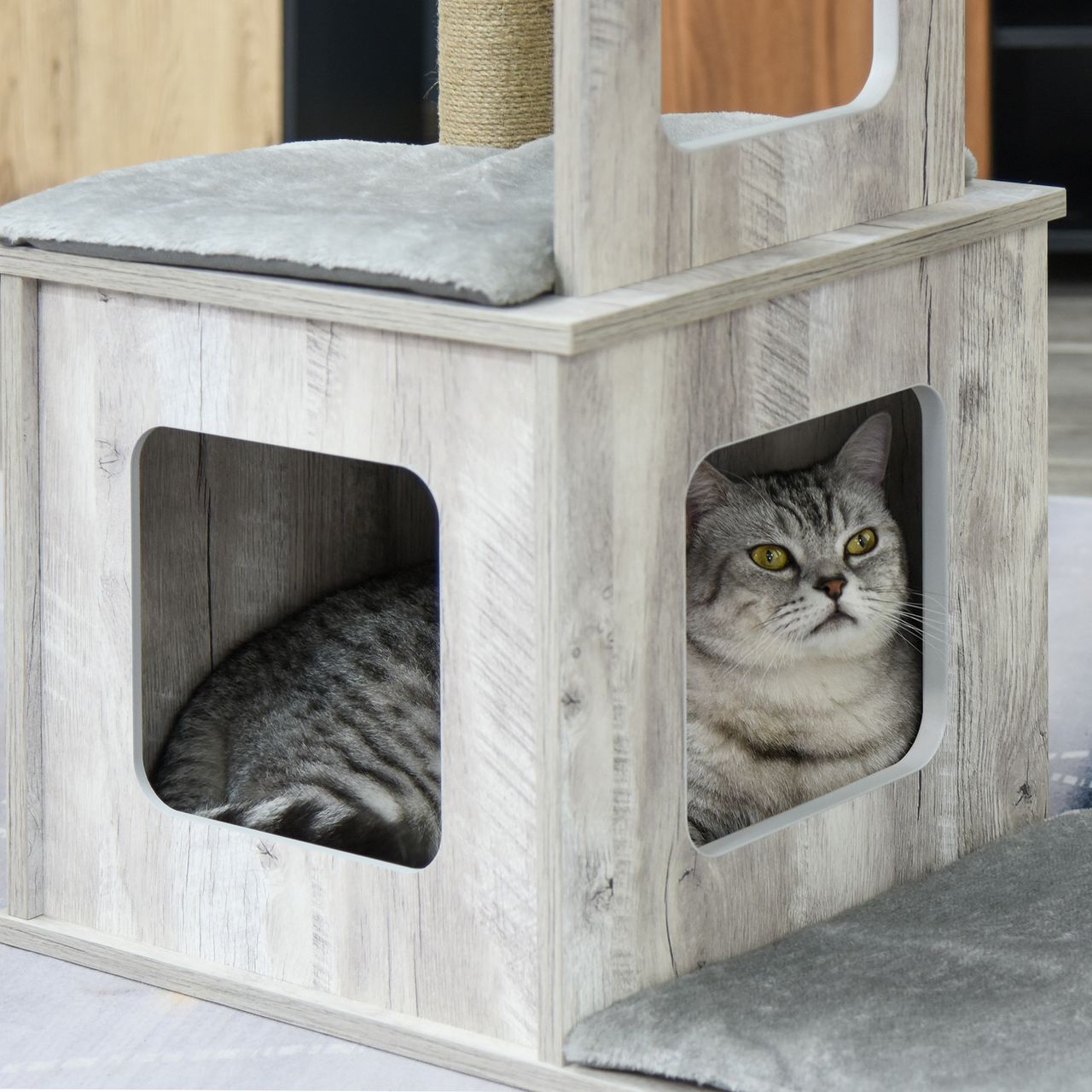 PawHut Katzenbaum Kratzbaum Aktivitätszentrum Klettergerüst Plüsch Grau