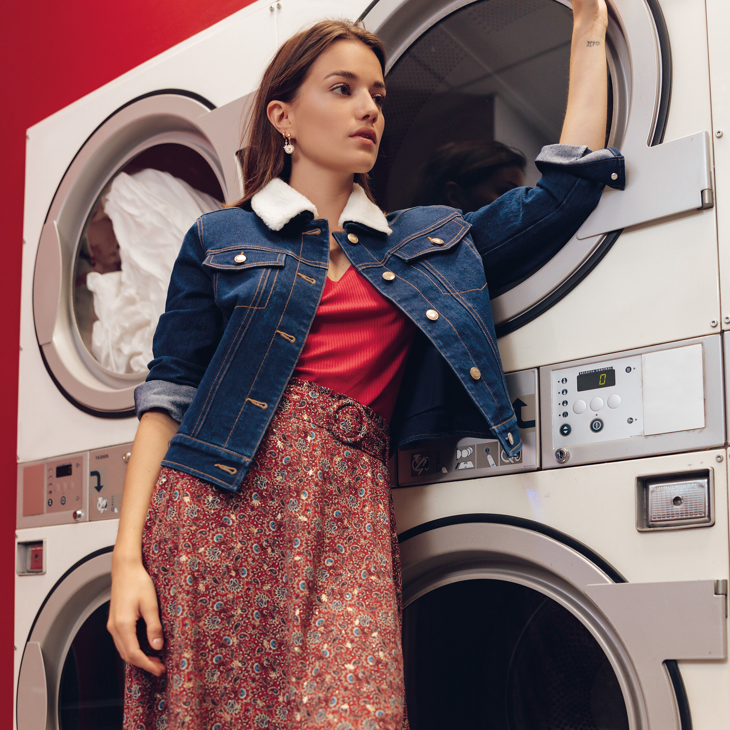 Veste droite boutonnée en jean denim brut femme | Cache Cache