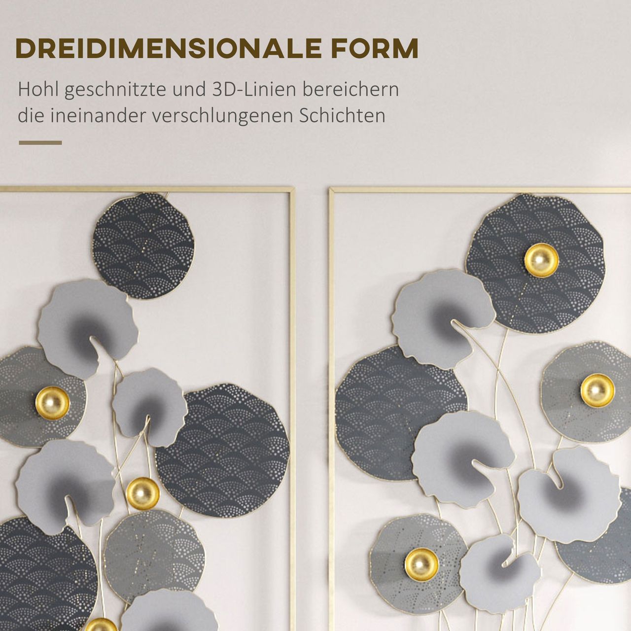 HOMCOM 2-Set 3D-Wandbild aus Metall Grau 50 x 80 cm