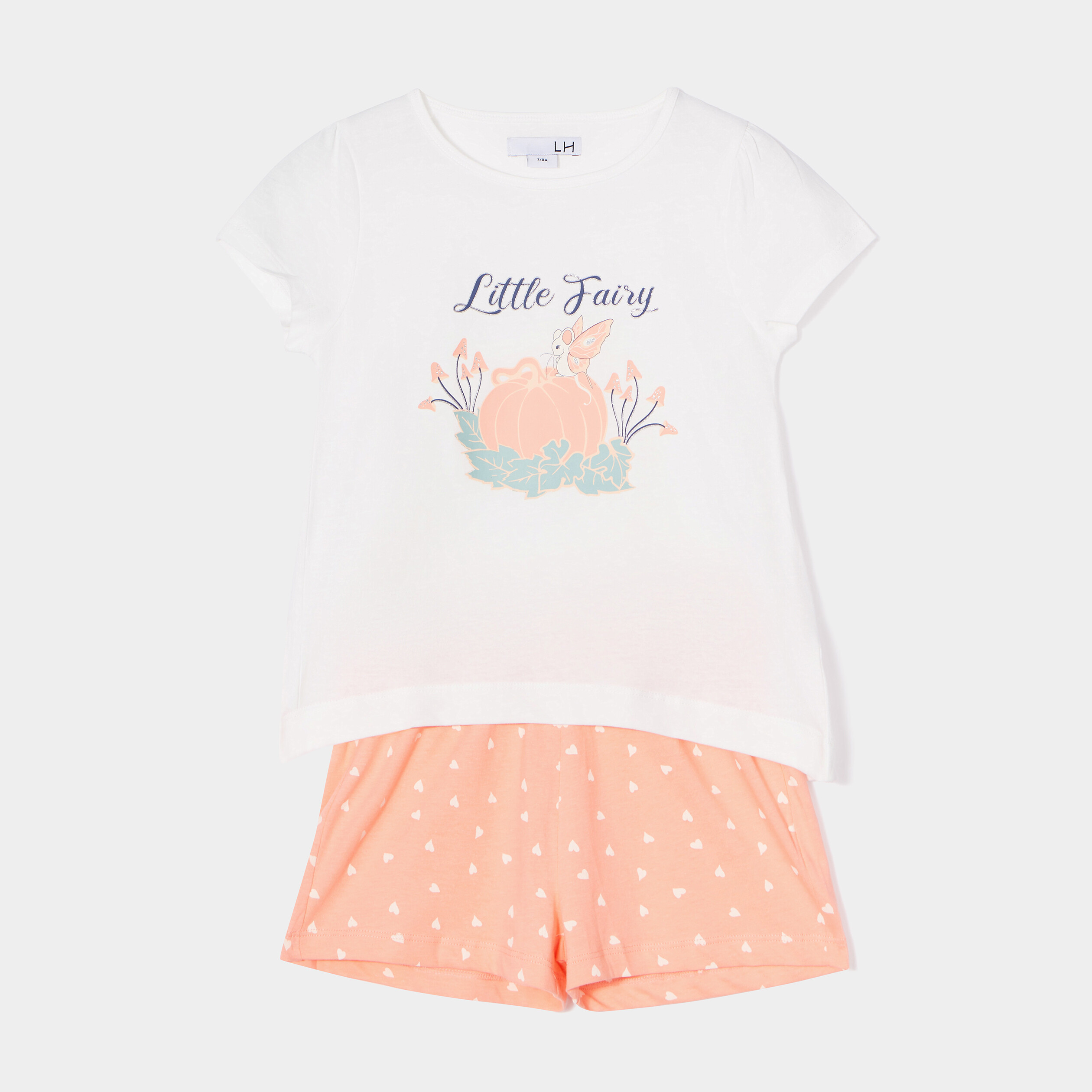 Ensemble pyjama short 2 pièces coton blanc fille | La Halle