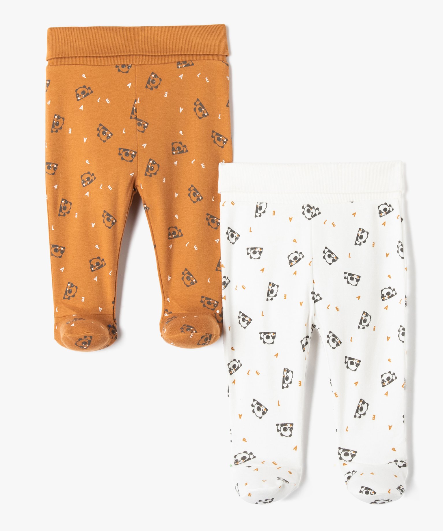 Pantalon bébé en maille souple imprimée pandas avec pieds... ecru | GEMO