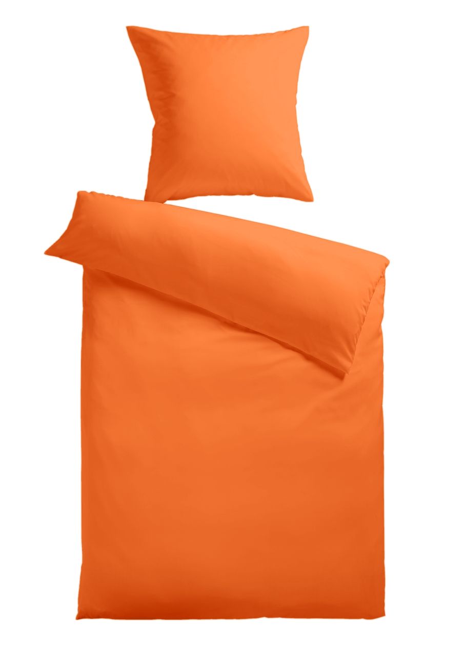Kinzler Baumwoll-Satin Bettwäsche Uni 80 x 80   155 x 200 cm, Farbe orange