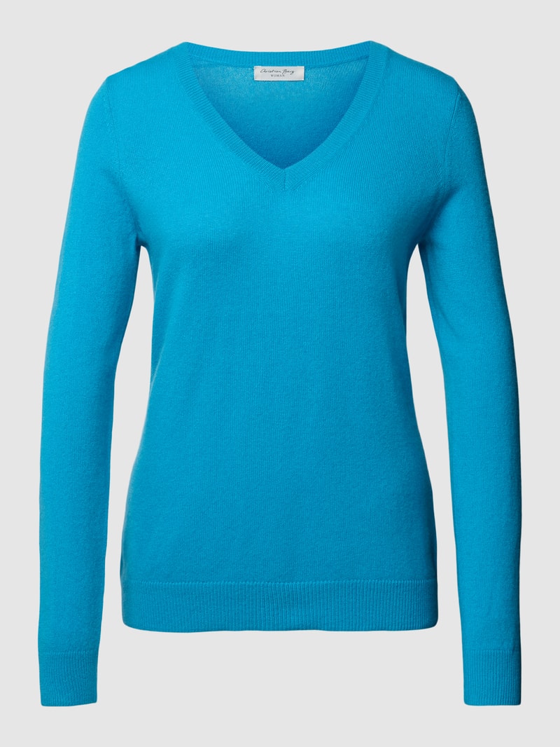 Strickpullover aus Kaschmir mit V-Ausschnitt in himmelblau