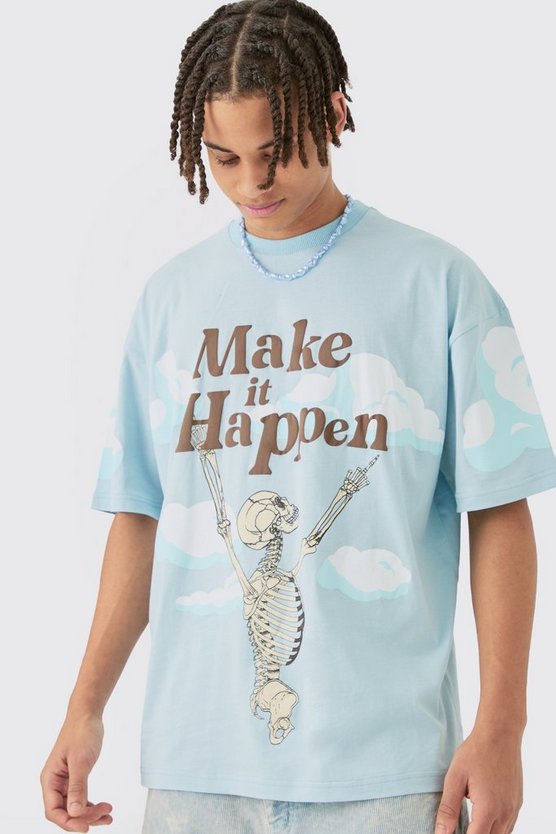 Oversize T-Shirt mit Skelett-Print