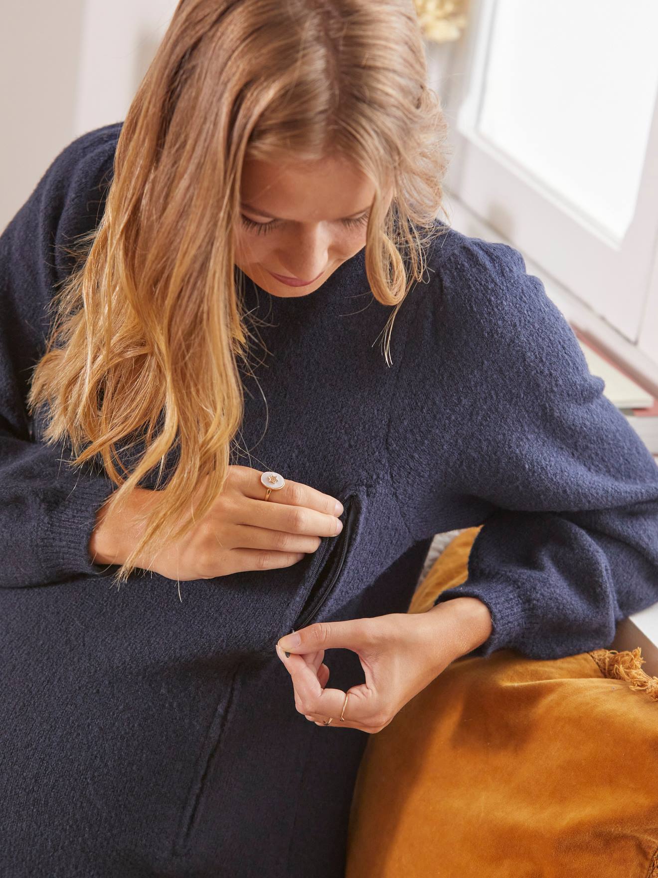 Vertbaudet Strickkleid mit Kragen, Schwangerschaft & Stillzeit - marine