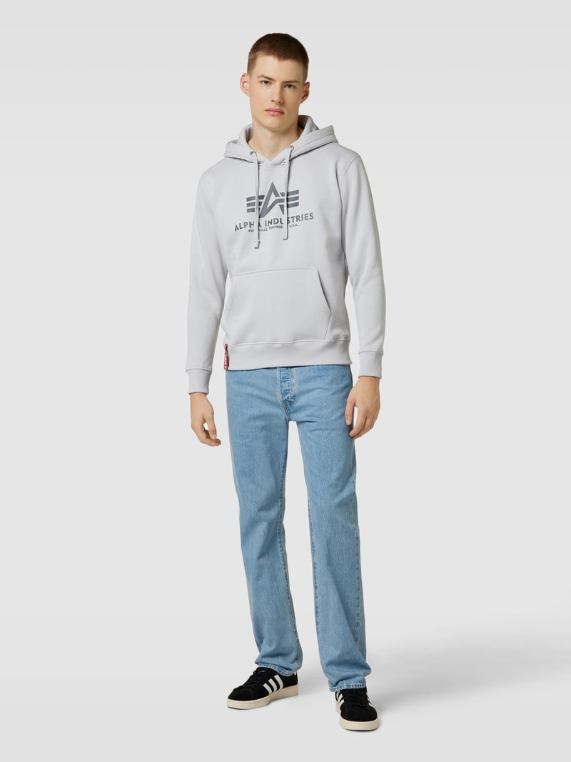 Hoodie mit Label-Print Modell 'BASIC' in hellgrau
