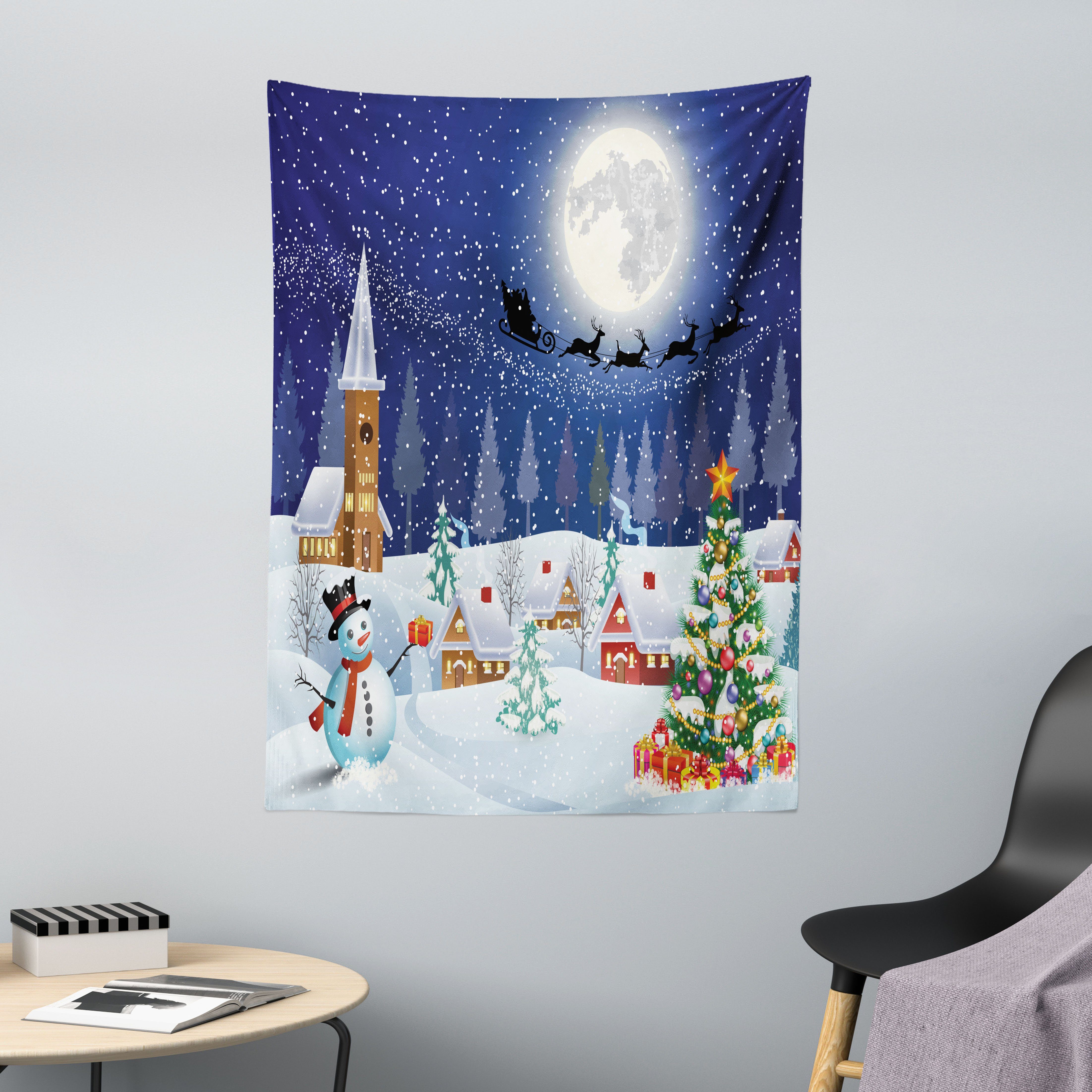 Wandteppich aus Weiches Mikrofaser Stoff Für das Wohn und Schlafzimmer, Abakuhaus, rechteckig, Weihnachten Winterlandschaft