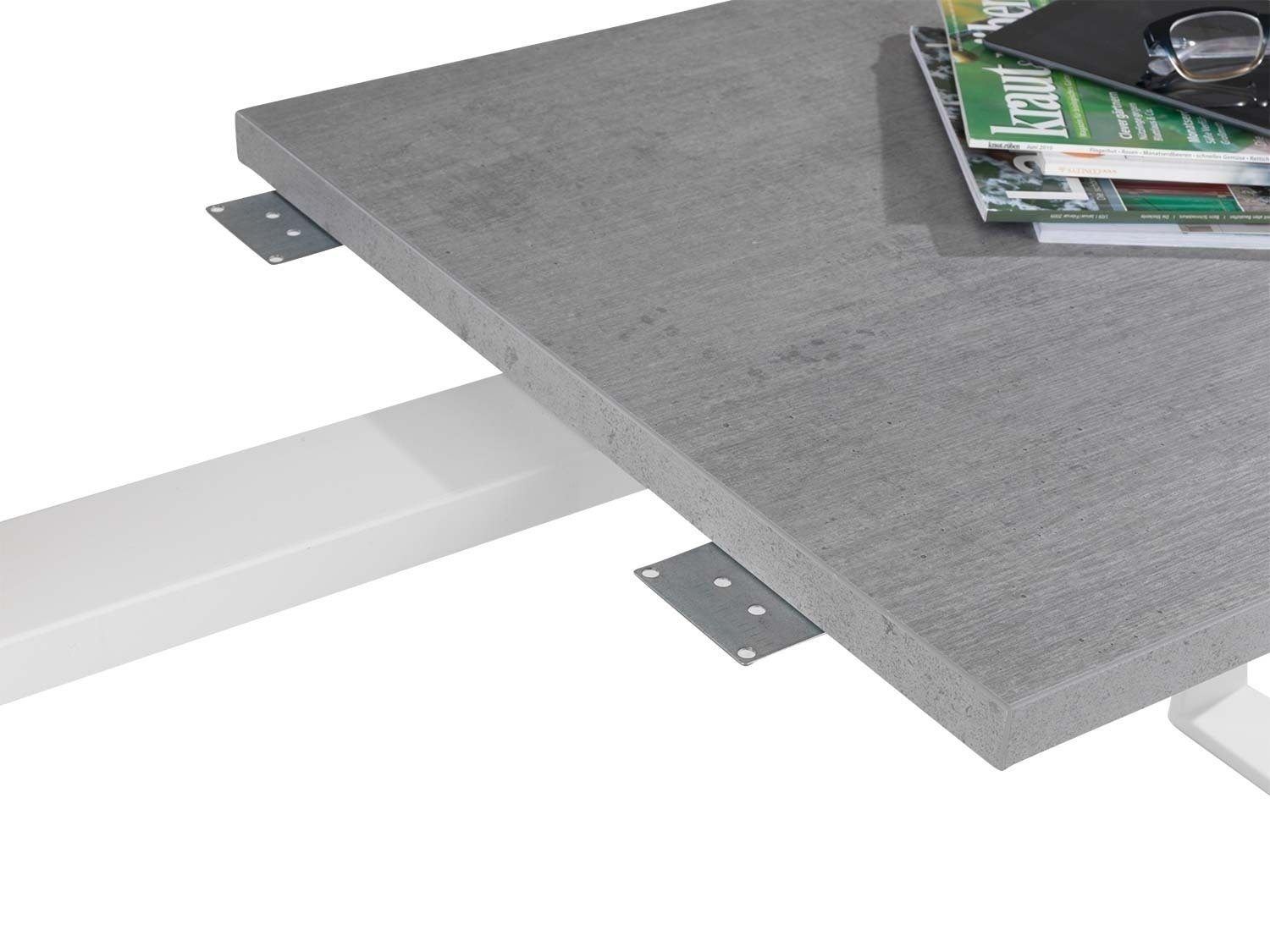 Composad Tischaufsatz Anstelltisch DISEGNO, B 90 x H 75 cm, Betondekor, Weiß lackiertes Metallgestell