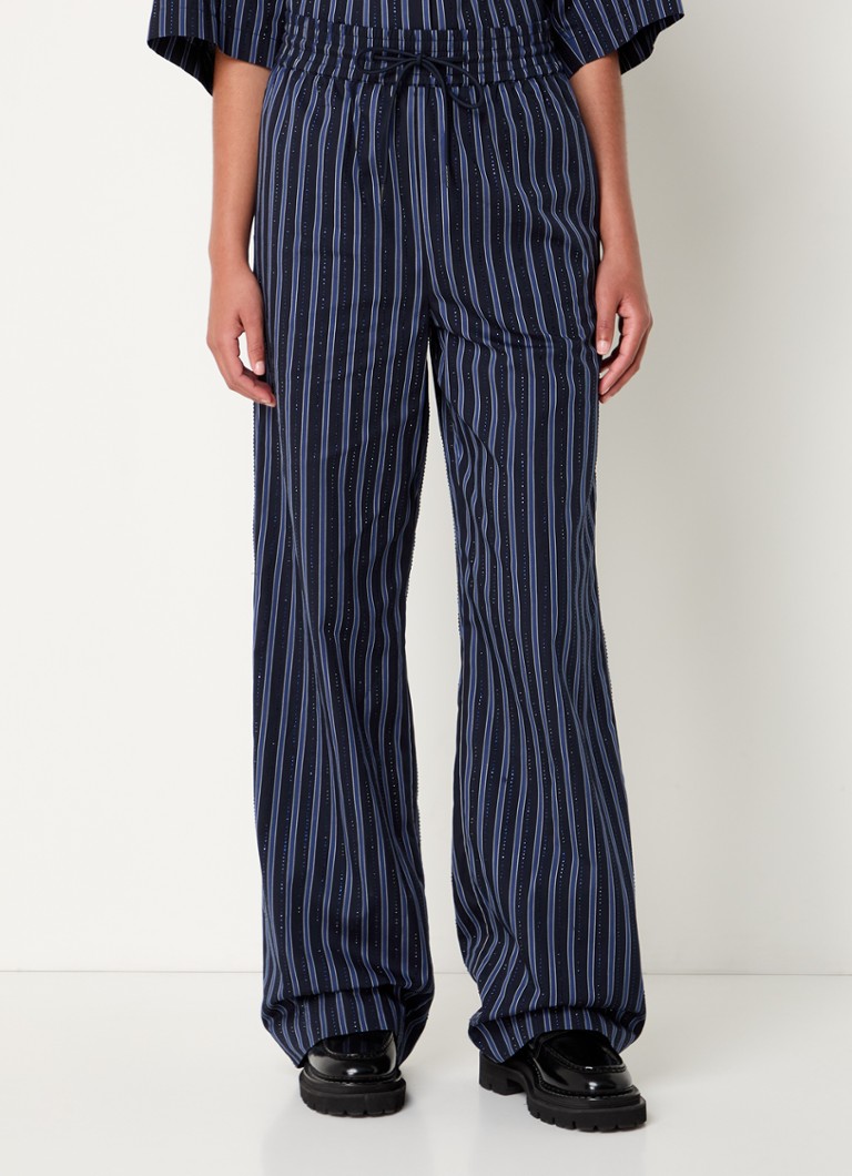 Sandro High waist straight fit trousers with stripe print and rhinestones