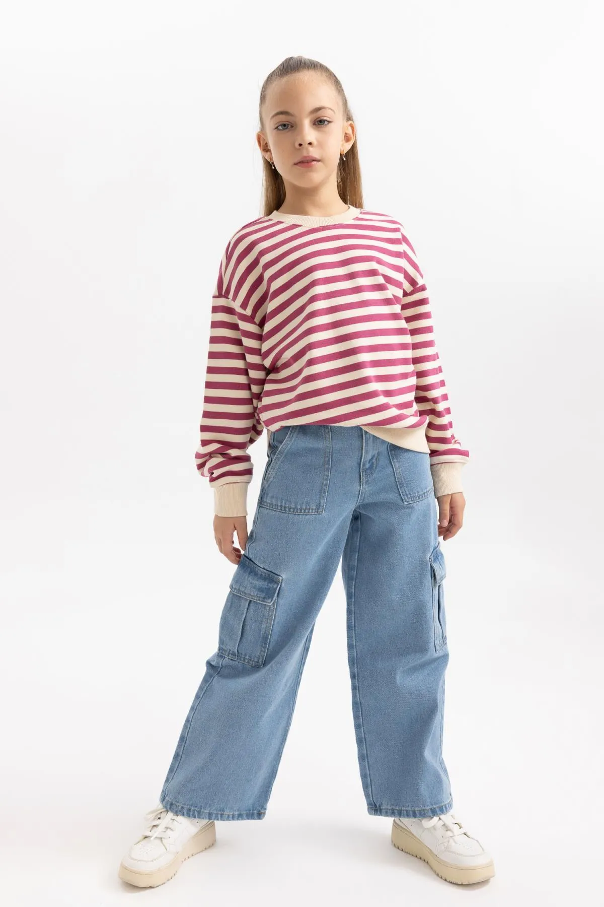 DeFacto  Gestreiftes Mädchen-Sweatshirt mit Rundhalsausschnitt
