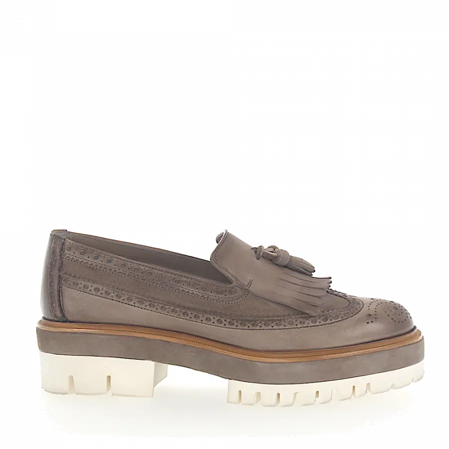 Santoni - Halbschuhe Fransen Lochmuster taupe - grau