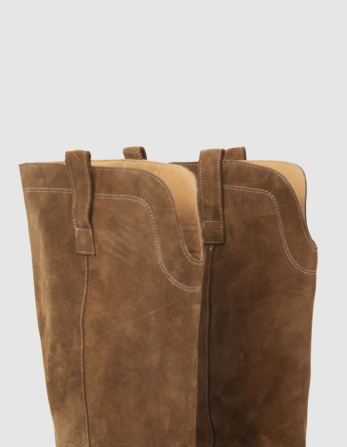 Bottes cognac cuir velours esprit santiag Femme