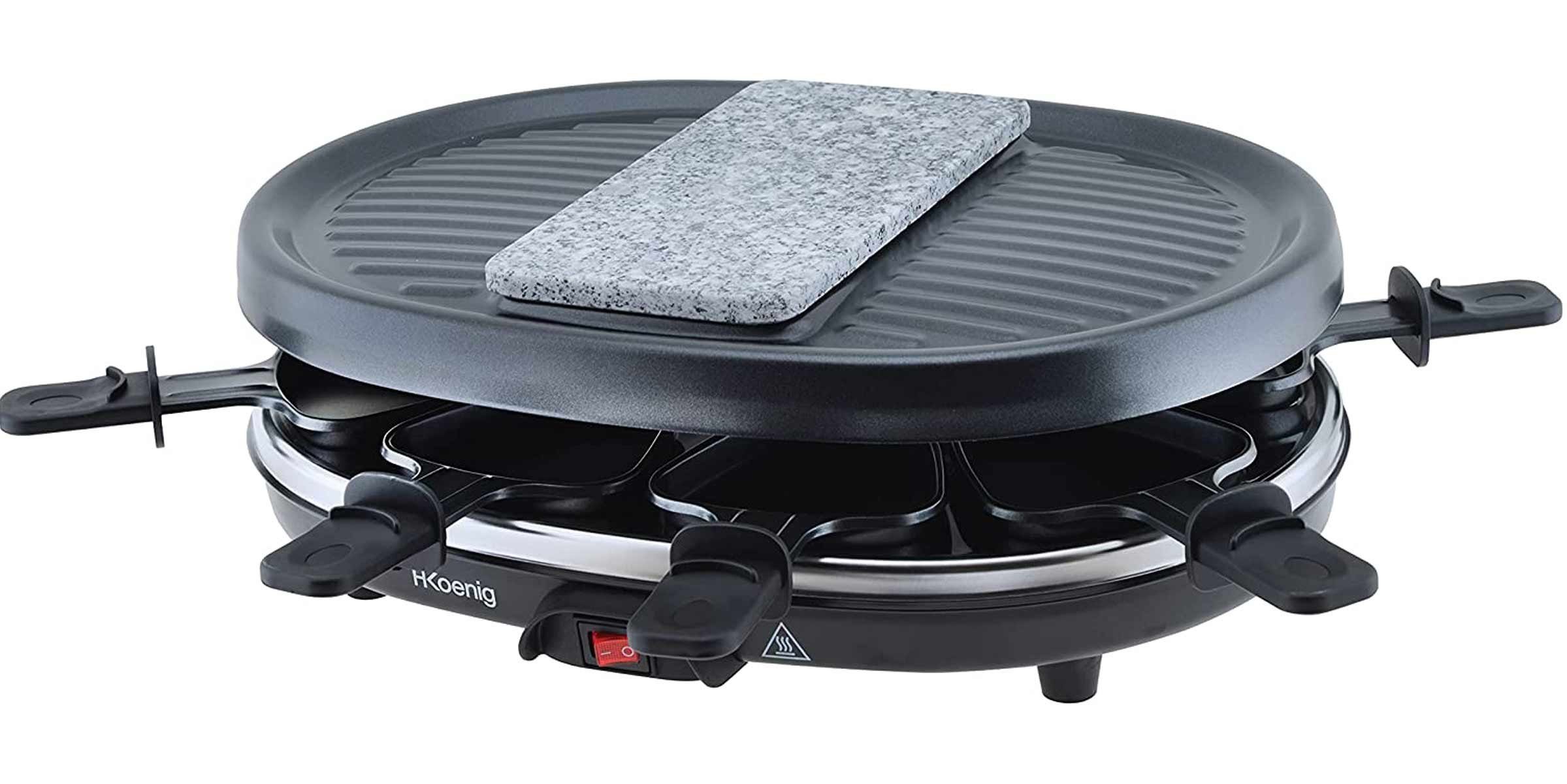 H.Koenig Raclette RP80 Raclette-Gerät mit heißem Stein, 8 Raclettepfännchen, 900 W
