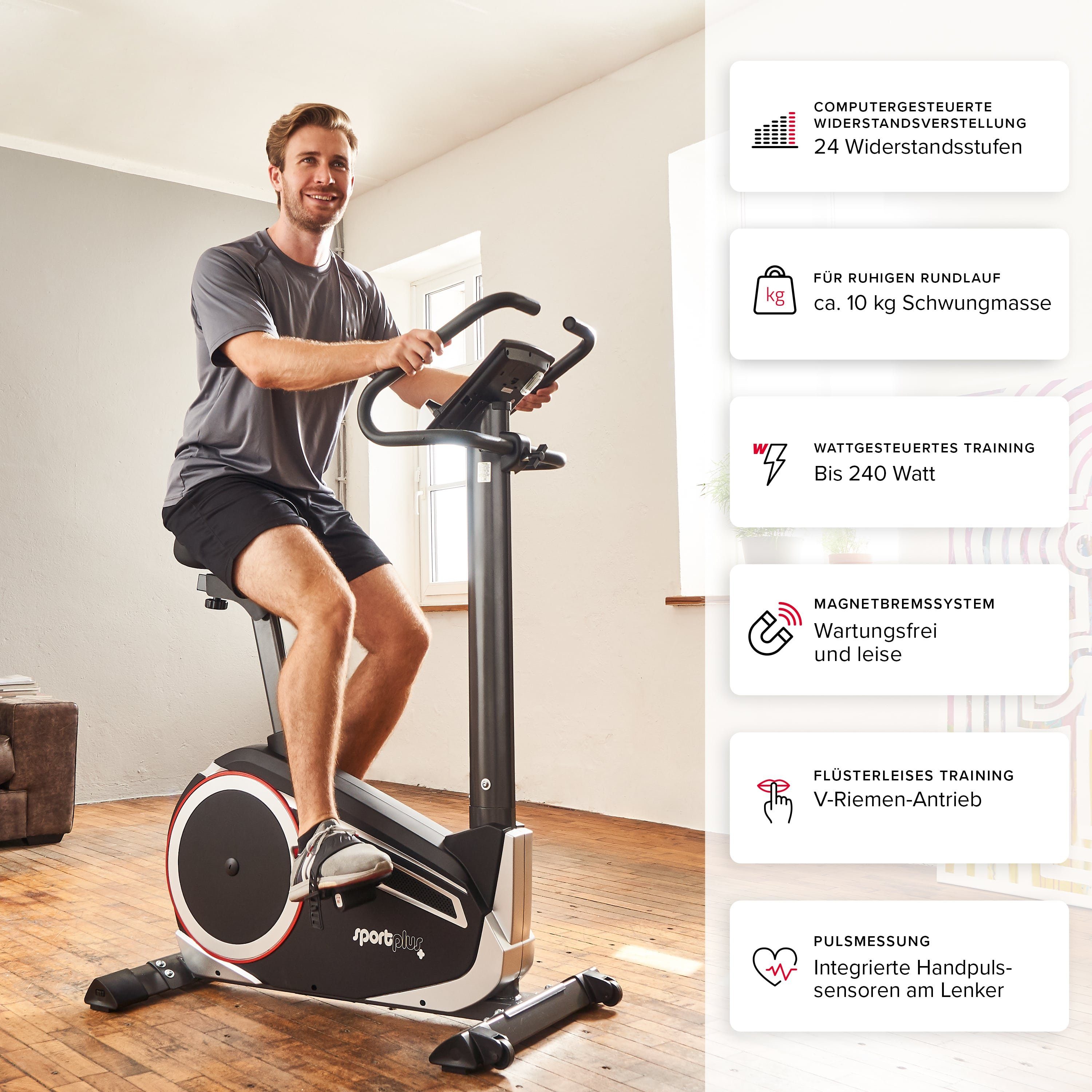 SportPlus Heimtrainer SP-HT-9600-iE, Crosstrainer, Heimtrainer mit Wattanzeige, 17 kg Schwungmasse