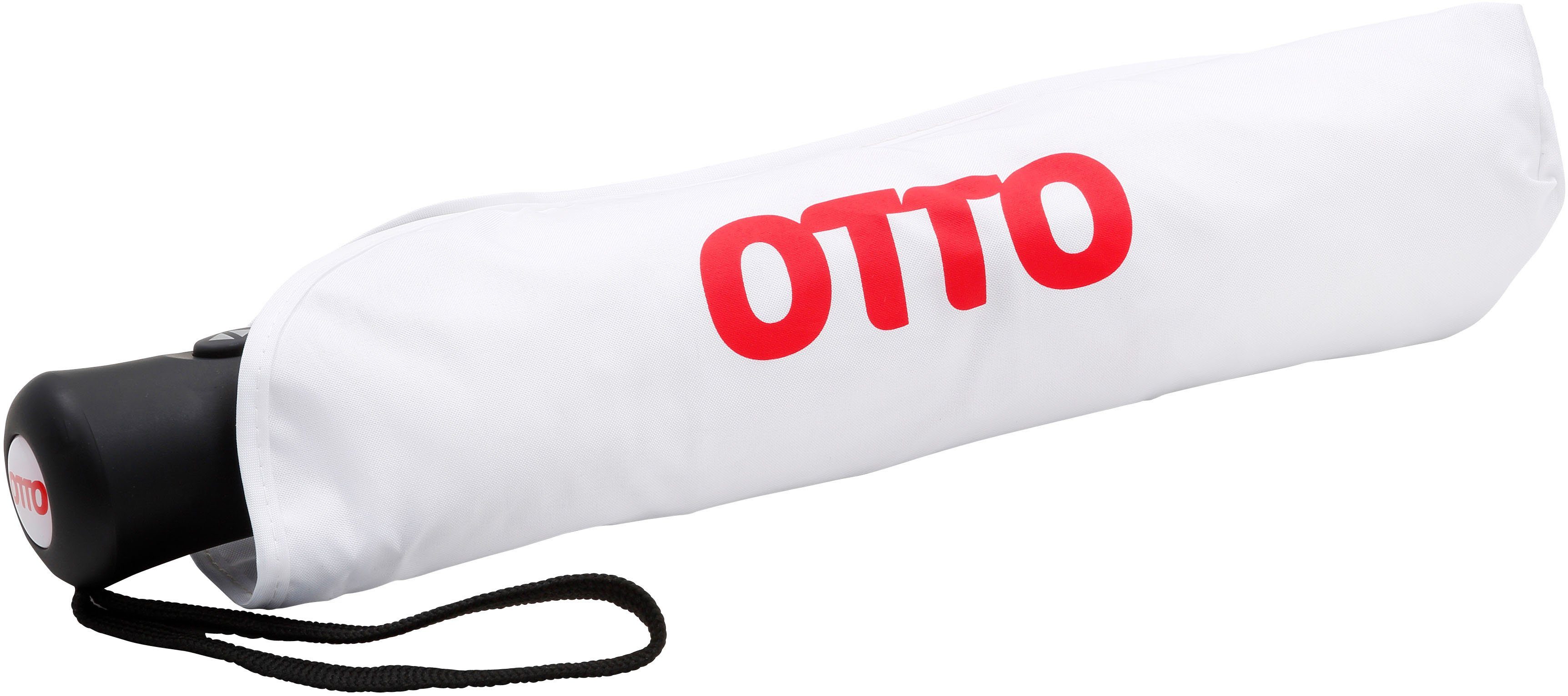 EuroSCHIRM® Taschenregenschirm Otto, weiß, mit rotem Schriftzug; Automatik