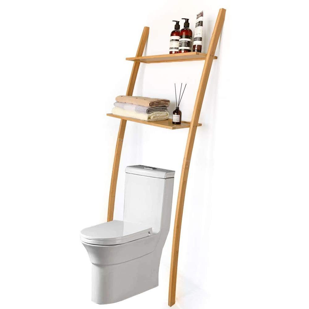HAUOO Badregal Toilettenregal Badezimmerregal Badregal Bambus Bad Waschküche Regal, einstellen