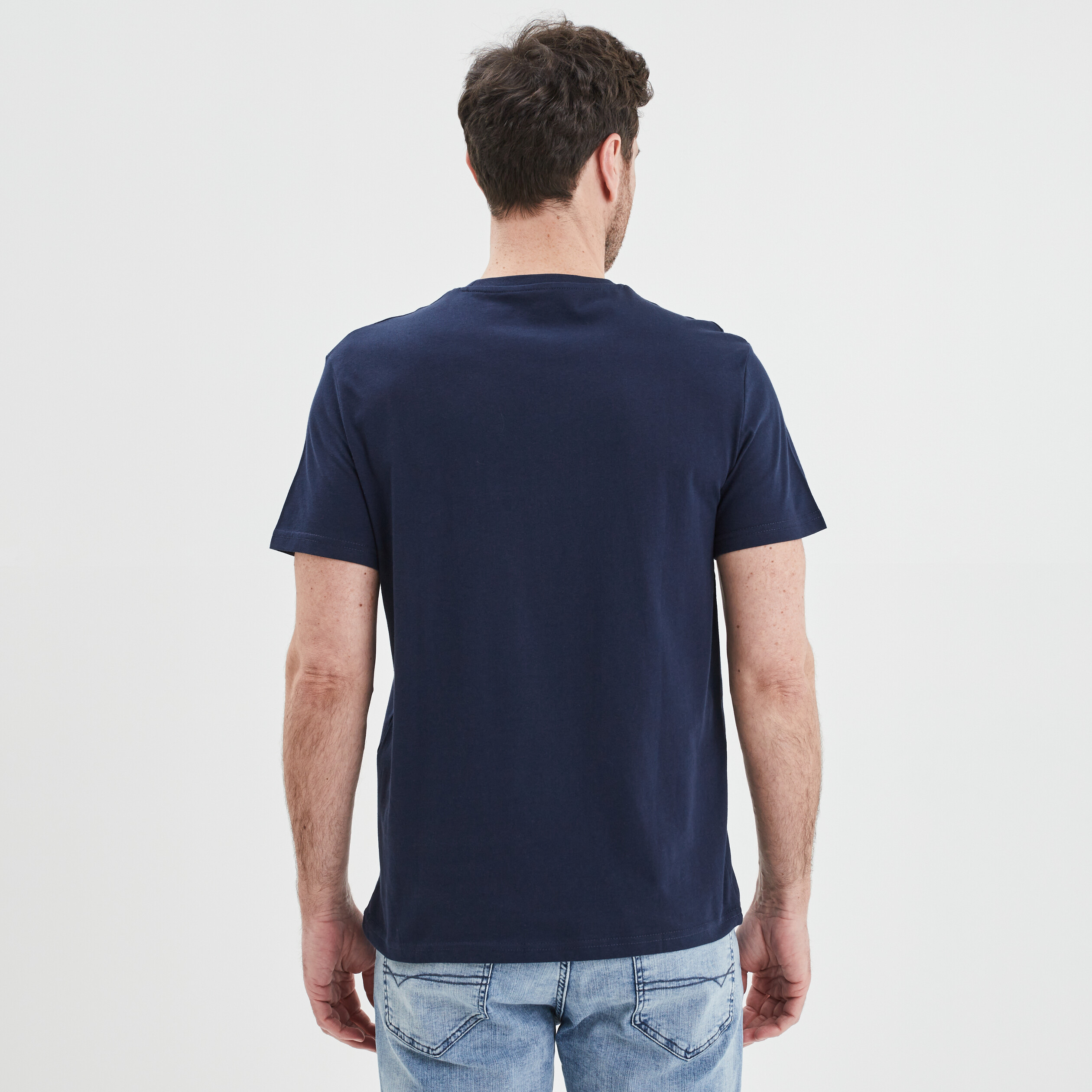 T-shirt col rond manches courtes coton bleu marine homme | La Halle