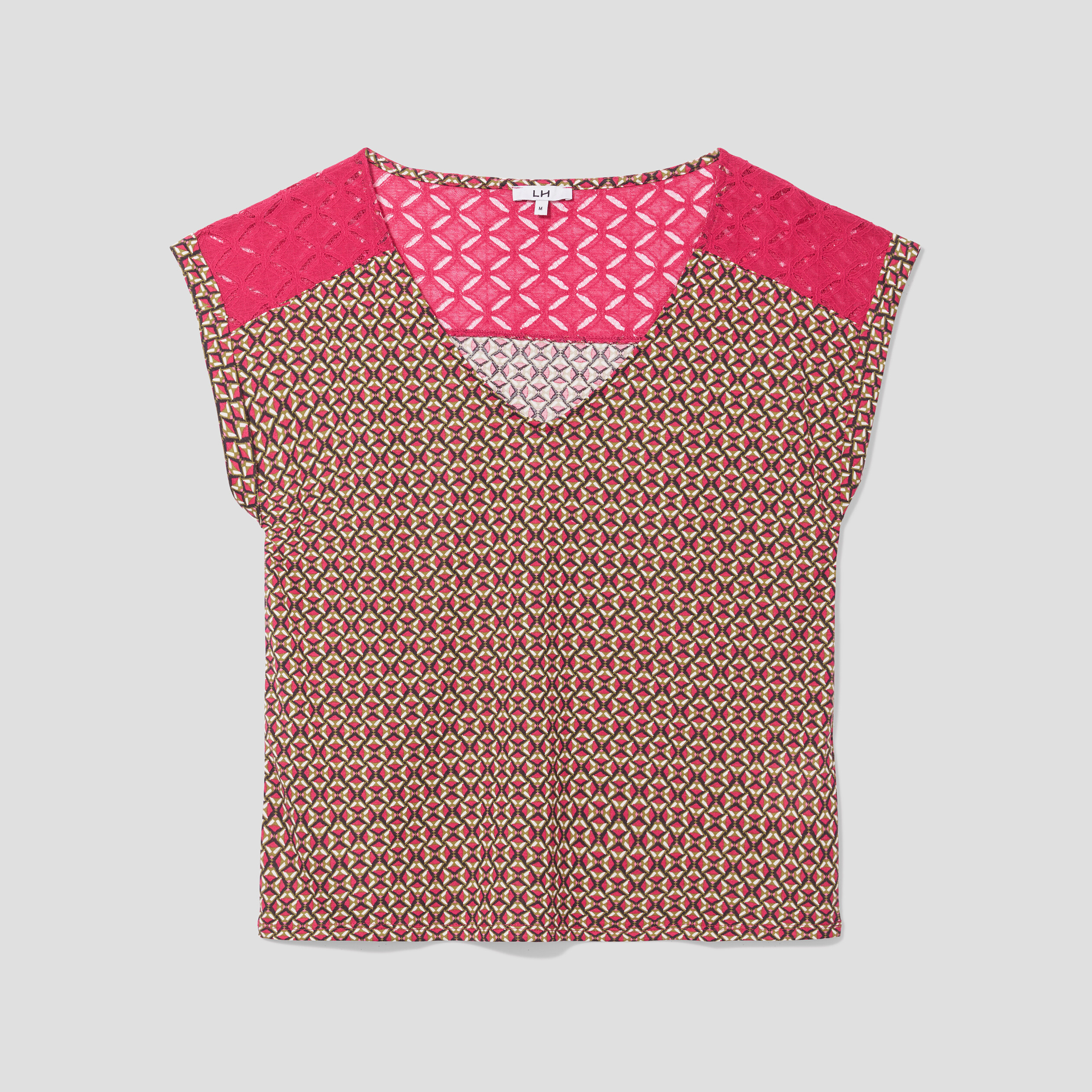T-shirt dentelle épaules et dos rose fushia femme | La Halle