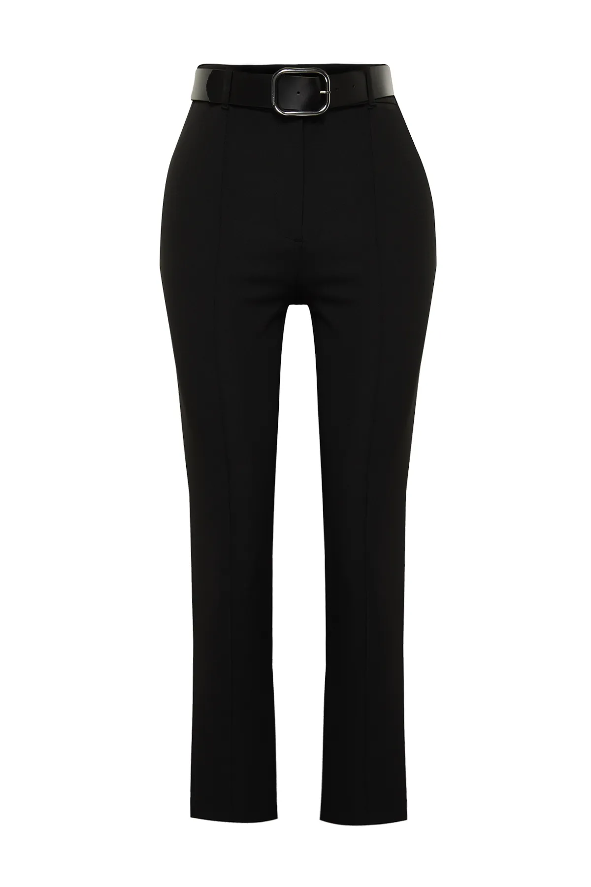 Trendyol Collection  Schwarze gewebte Hose mit Zigarettenmuster und Gürtel TWOSS24PL00081
