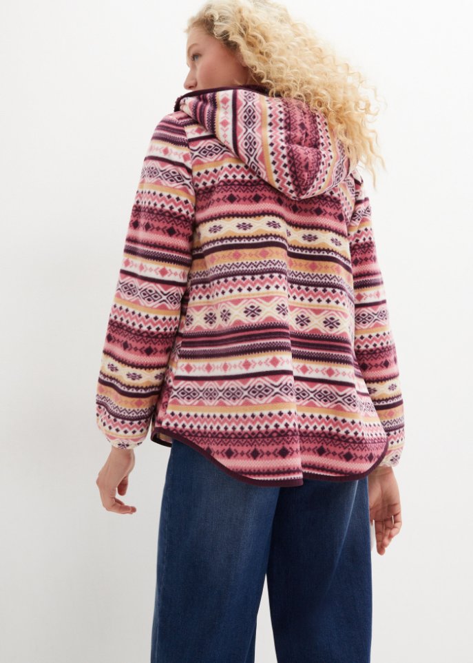 Kapuzen-Fleecejacke mit Norweger-Muster