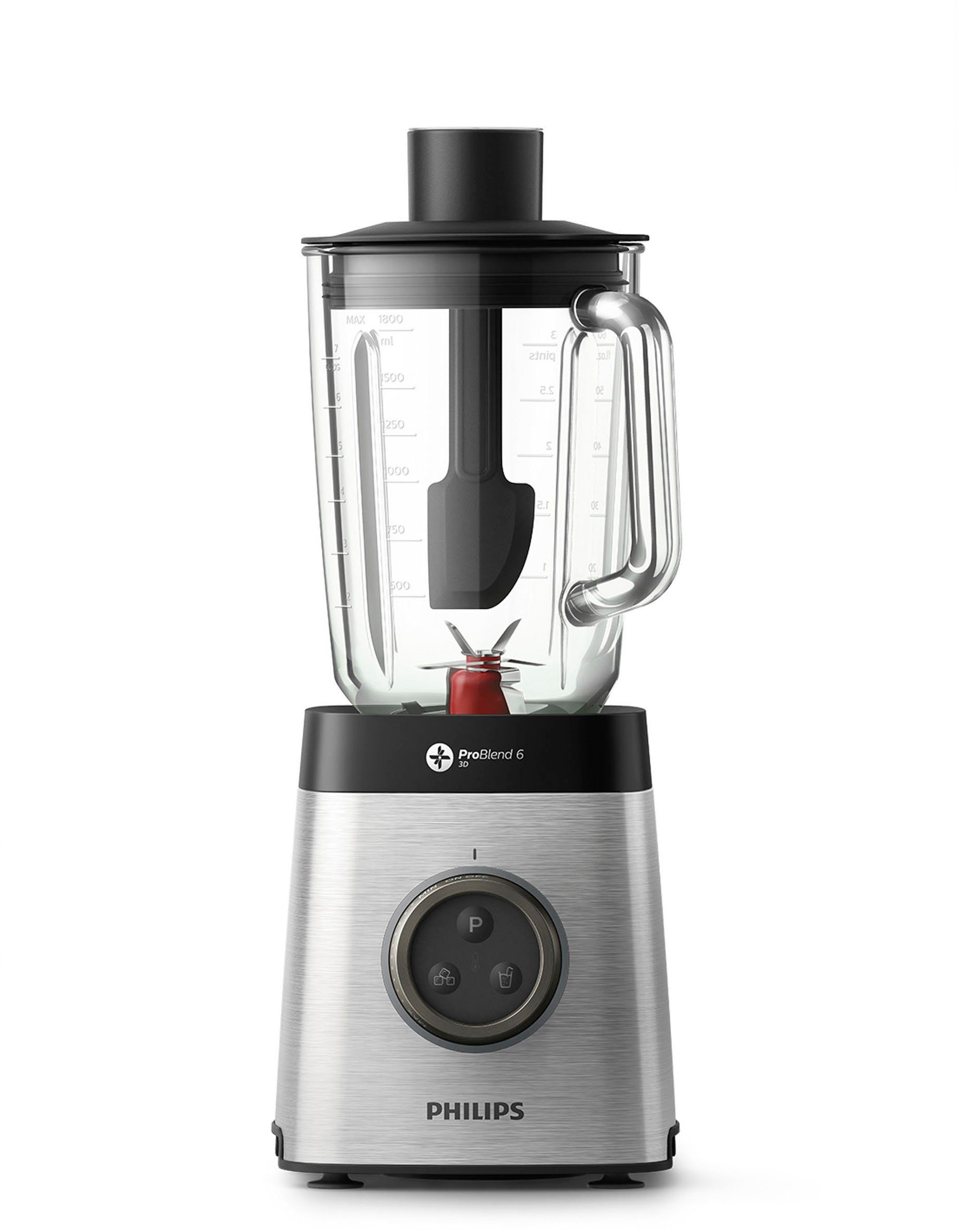 Philips Standmixer HR3655/00, 1400 W, ProBlend 6 3D Technologie, 2 Liter Glasbehälter, 2x Trinkflaschen