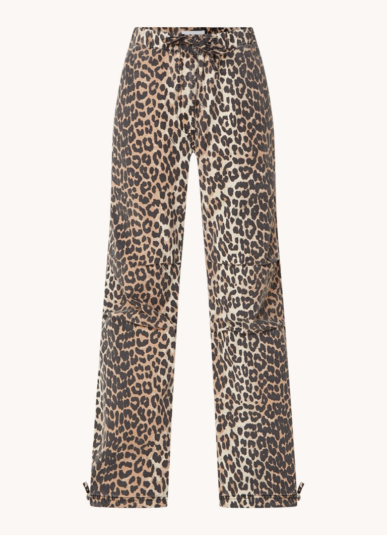 Pantaloni Ganni a vita alta e gamba larga in misto cotone biologico con stampa leopardata