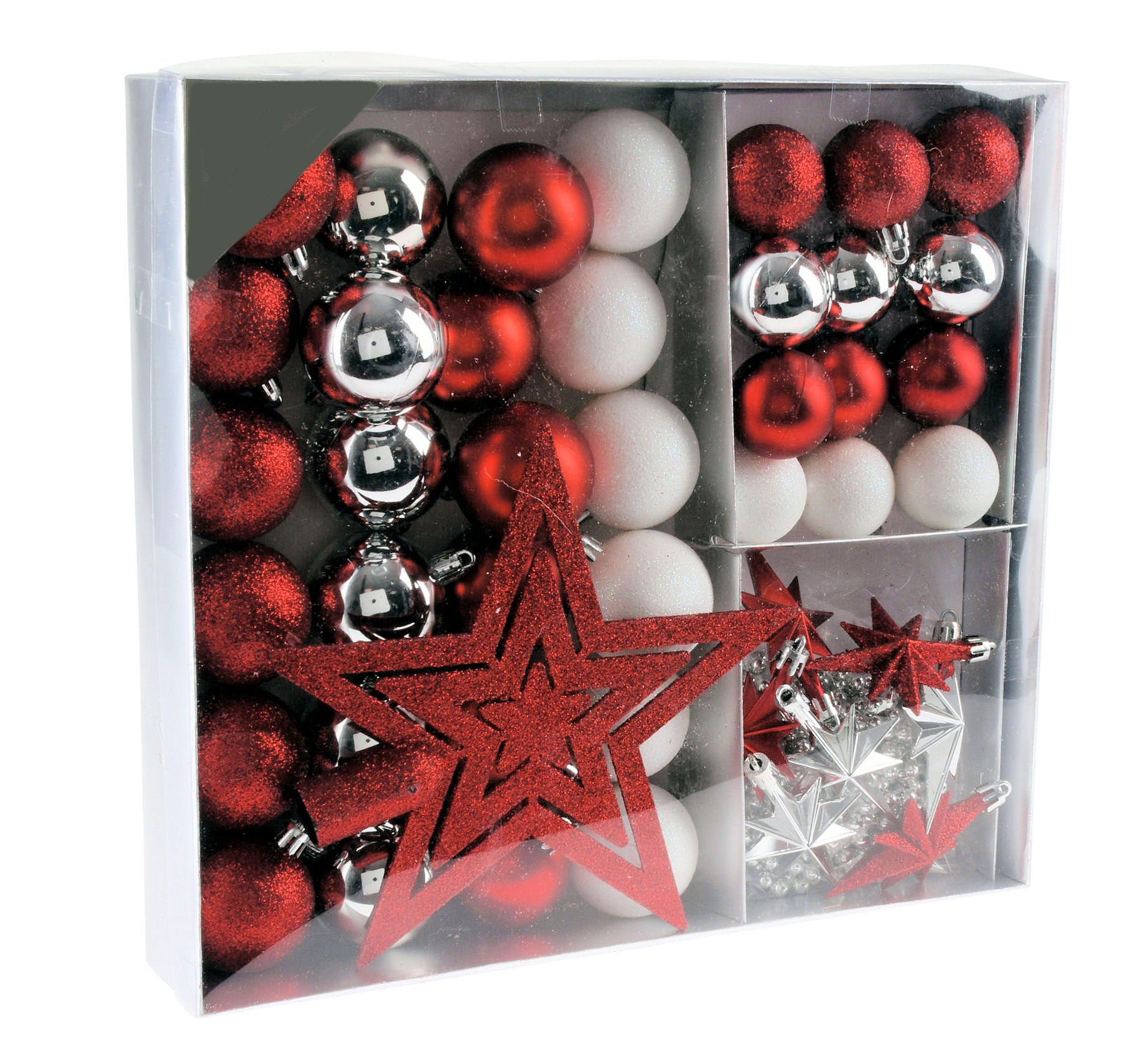 Spetebo Christbaumschmuck Christbaumschmuck 45 Teile Set - rot / weiß (45-tlg), Shatterproof Deko Weihnachtskugeln bruchsicher - Christbaumschmuck