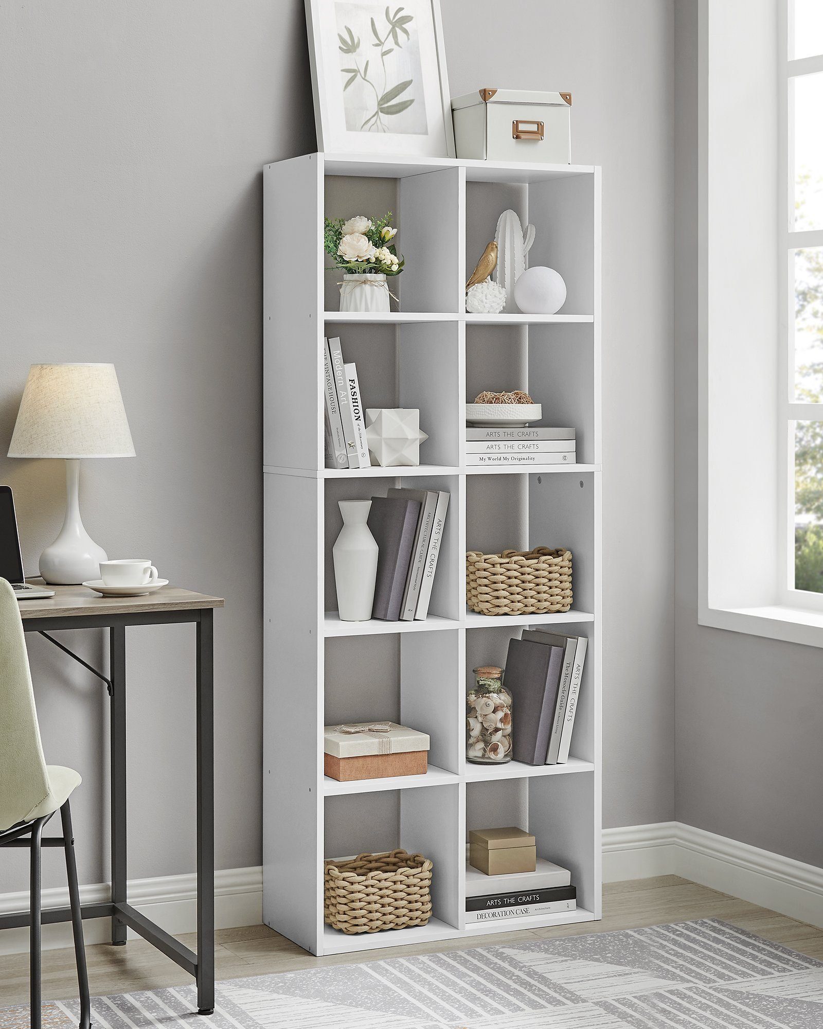 VASAGLE Bücherregal Standregal, mit 10 Fächern, skandinavischer Stil