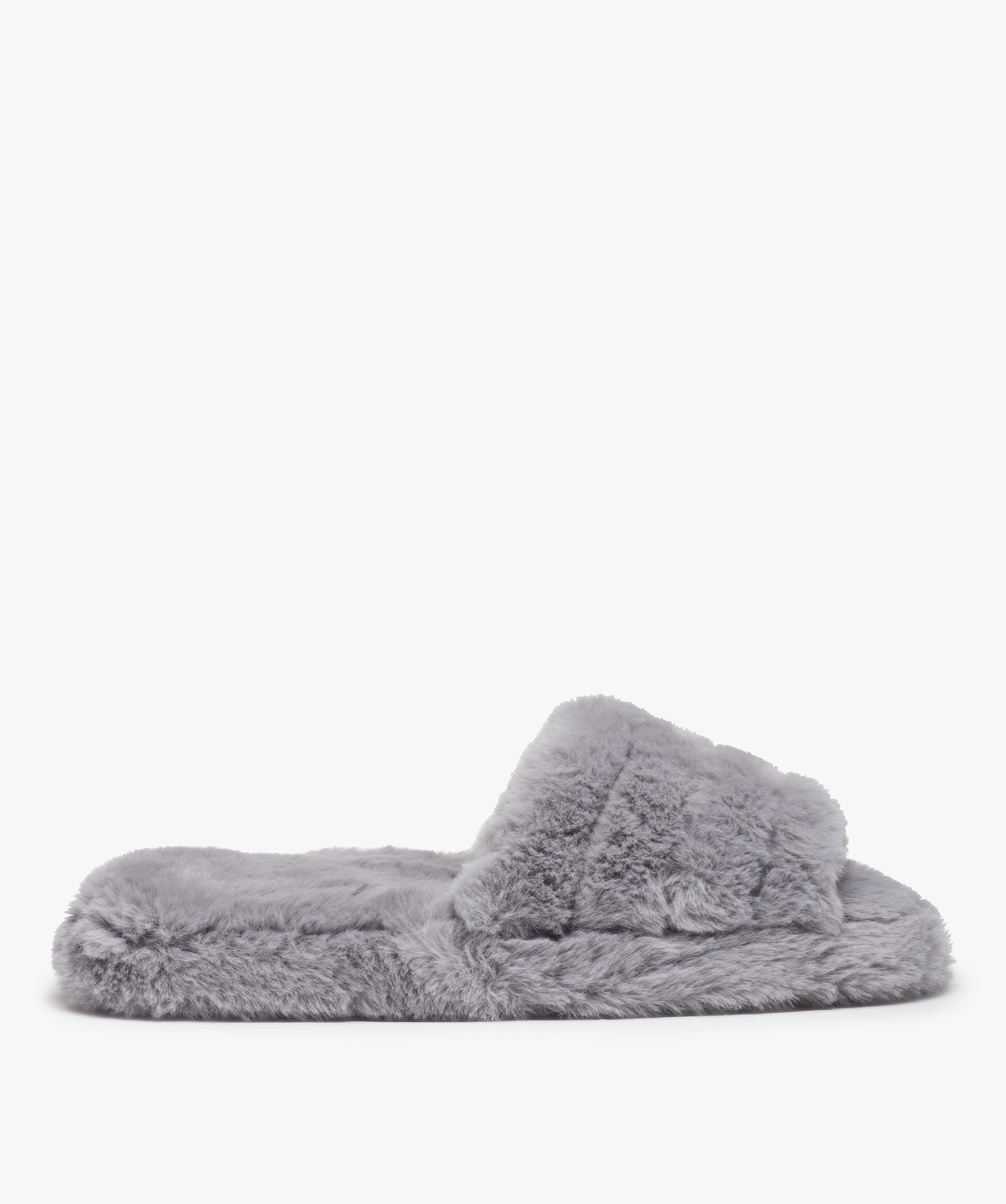 Chaussons mules unies en textile peluche femme gris | GEMO