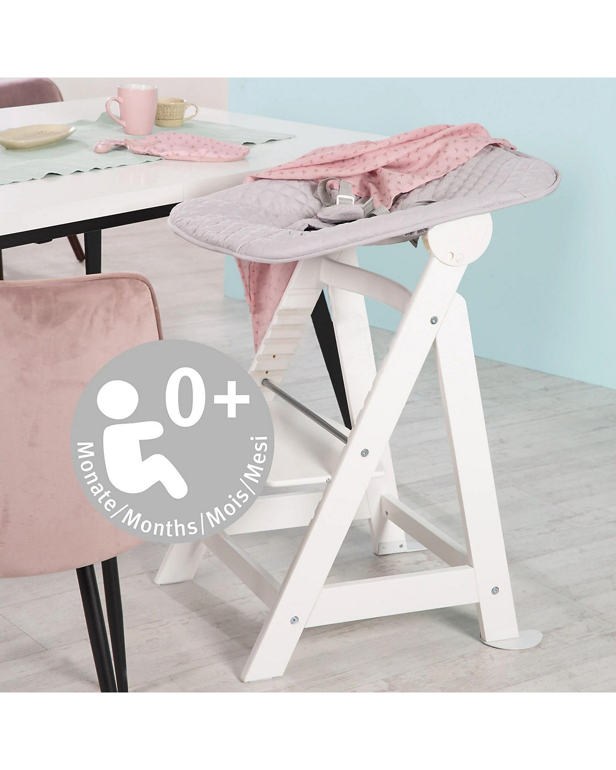 Treppenhochstuhl 'Born Up' Set 2in1, 'roba Style grau', Hochstuhl mit Liegefunktion, ab Geburt