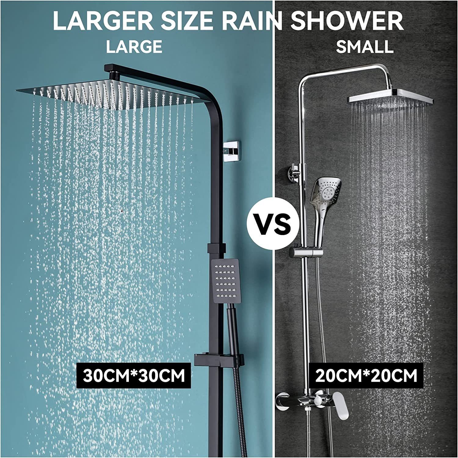 Auralum Duschsystem mit Thermostat Duscharmatur Regendusche Massage Duschset Handbrause, Regendusche Höhenverstellbar, Anti-Verbrühung-Duschsystem, Schwarz