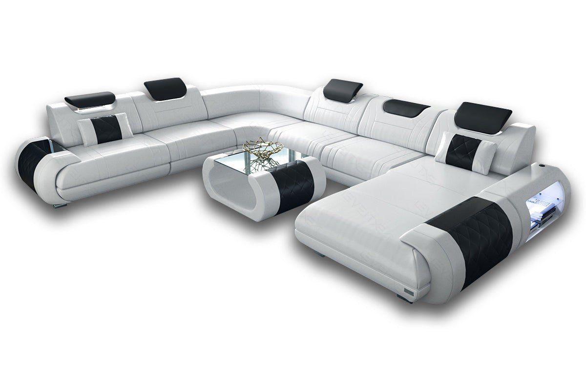 Sofa Dreams Wohnlandschaft Sofa Ledercouch Leder Rimini XXL U Form Ledersofa, Couch, mit LED, wahlweise mit Bettfunktion als Schlafsofa, Designersofa