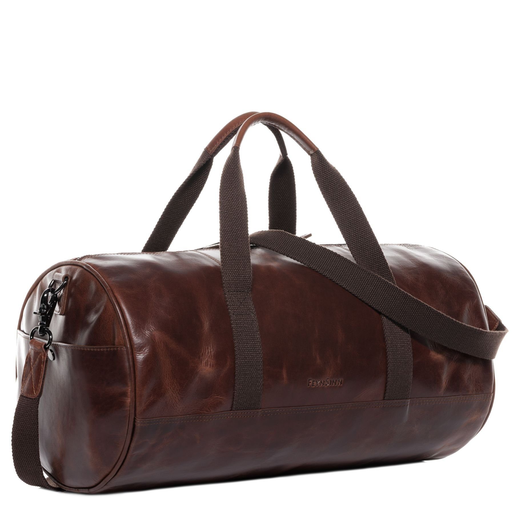 FEYNSINN Reisetasche Leder Weekender Unisex FINLAY, Echtleder Reisegepäck für Damen & Herren, Sporttasche XL braun-cognac
